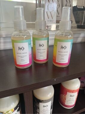 R+Co 3 Mood Swing Straightening Spray — Rainbow Gradient Label